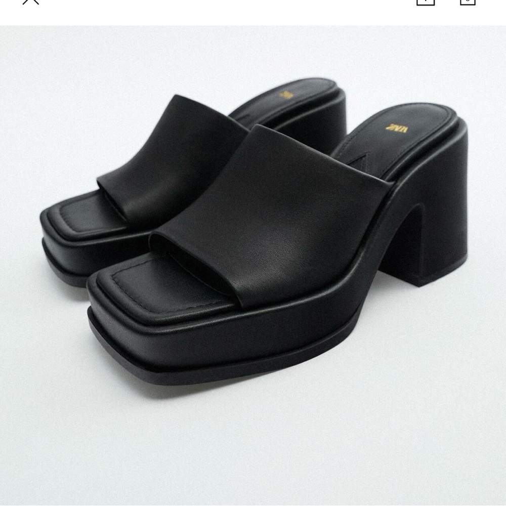 Zara Sleek Black Chunky Heel Mules